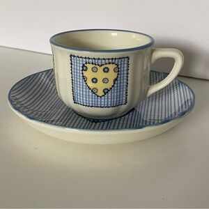Richard Ginori Vintage Expresso Cup Saucer Italy Patchwork Heart Coffee Mint con